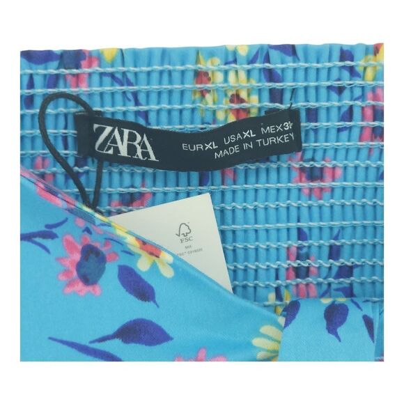 NWT XL Zara Summer Blue Floral Front Knot Crop Top - Picture 6 of 8